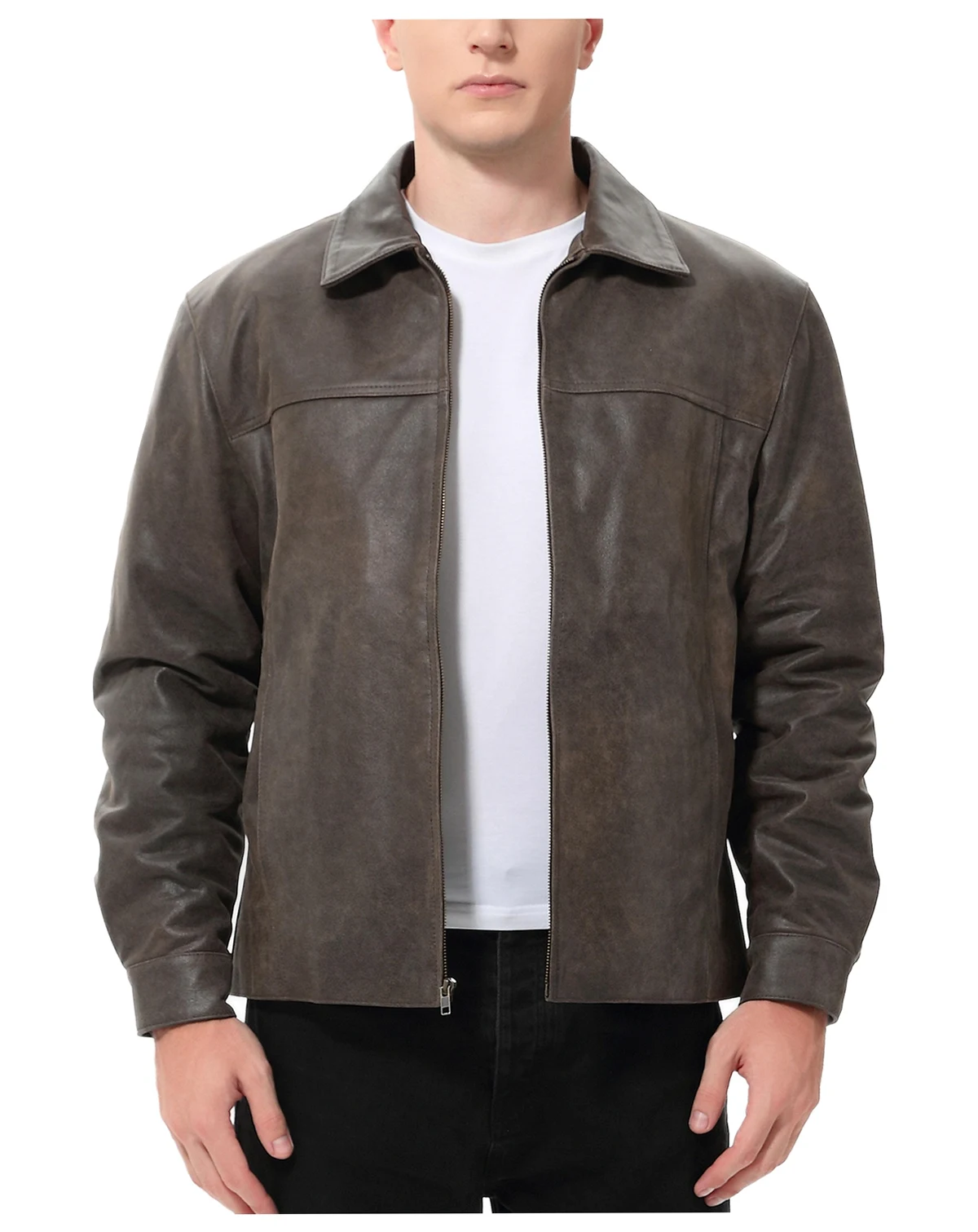Men David Distressed Leather Jacket - Tall
