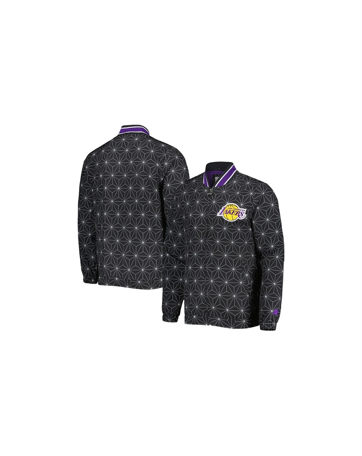 Men's Black Los Angeles Lakers In-Field Play Fashion Satin Full-Zip Varsity Jacket
