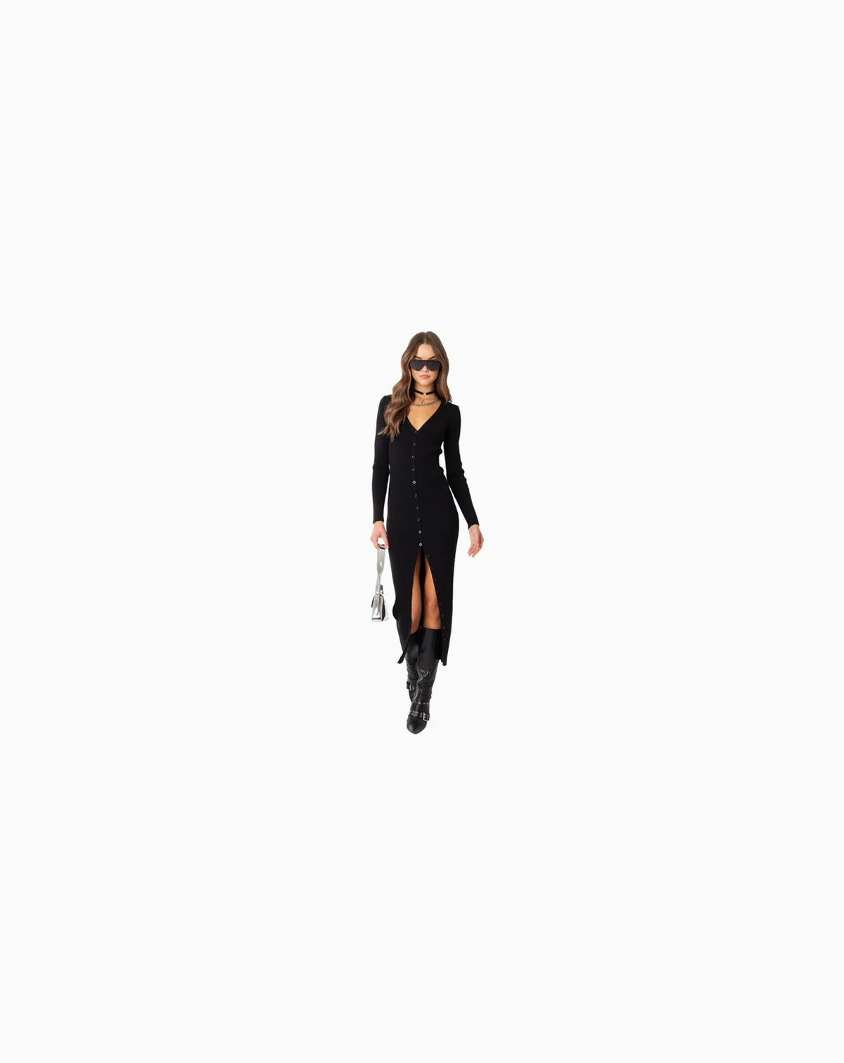 Women's Knitted Maxi Dress With Buttons