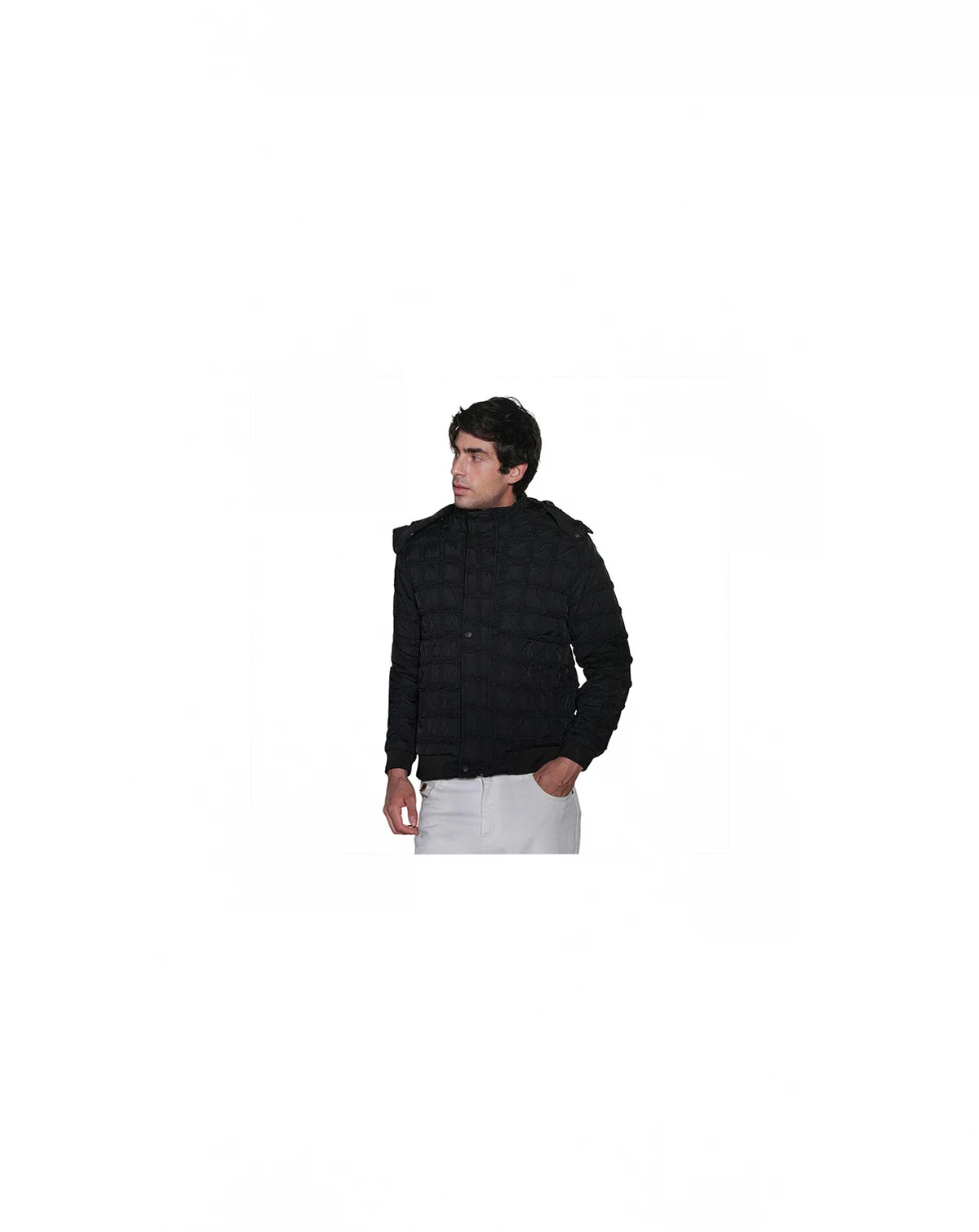 Men's Obsidian Black Grid-Tactile Puffer Jacket