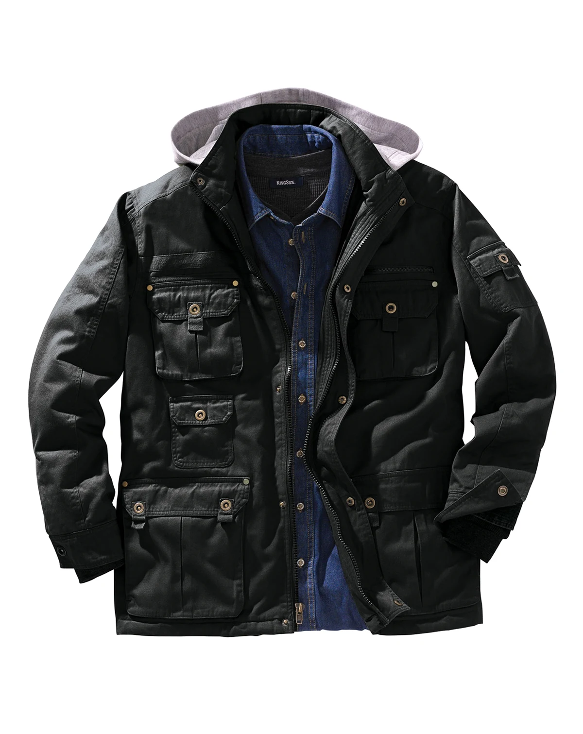 Men's by KingSize 9 Pocket Twill Utility Jacket With Removable Hood