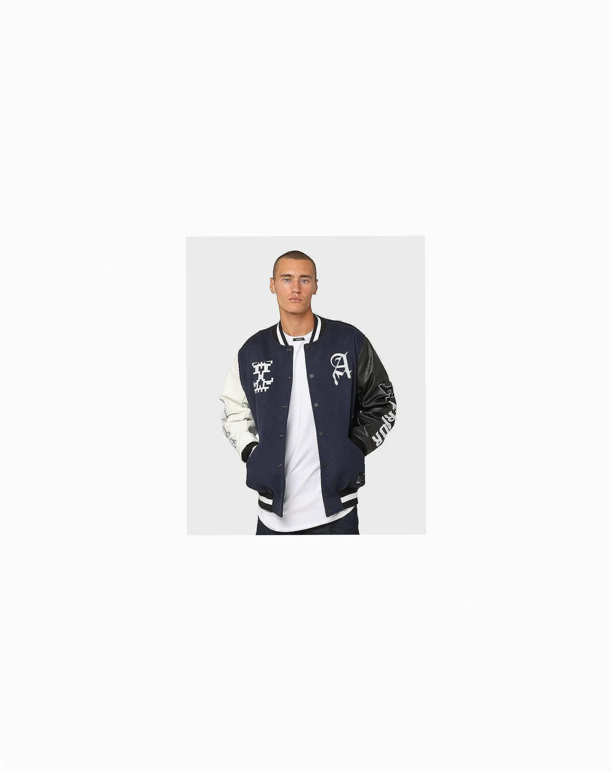 Mens Dead Pixel Leather Varsity Jacket