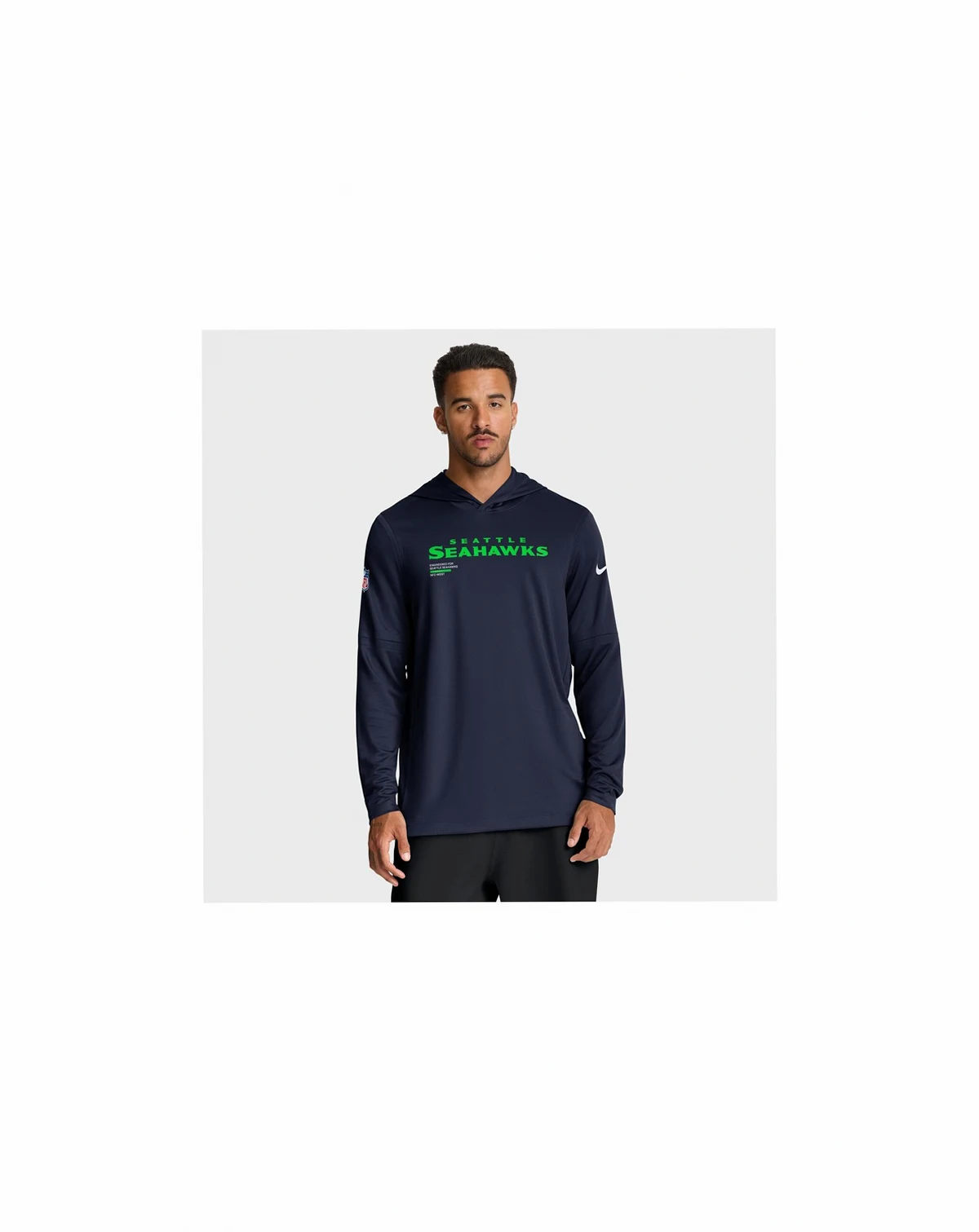 Men's College Navy Seattle Seahawks Sideline Pure Fury Performance Long Sleeve Hoodie T-Shirt
