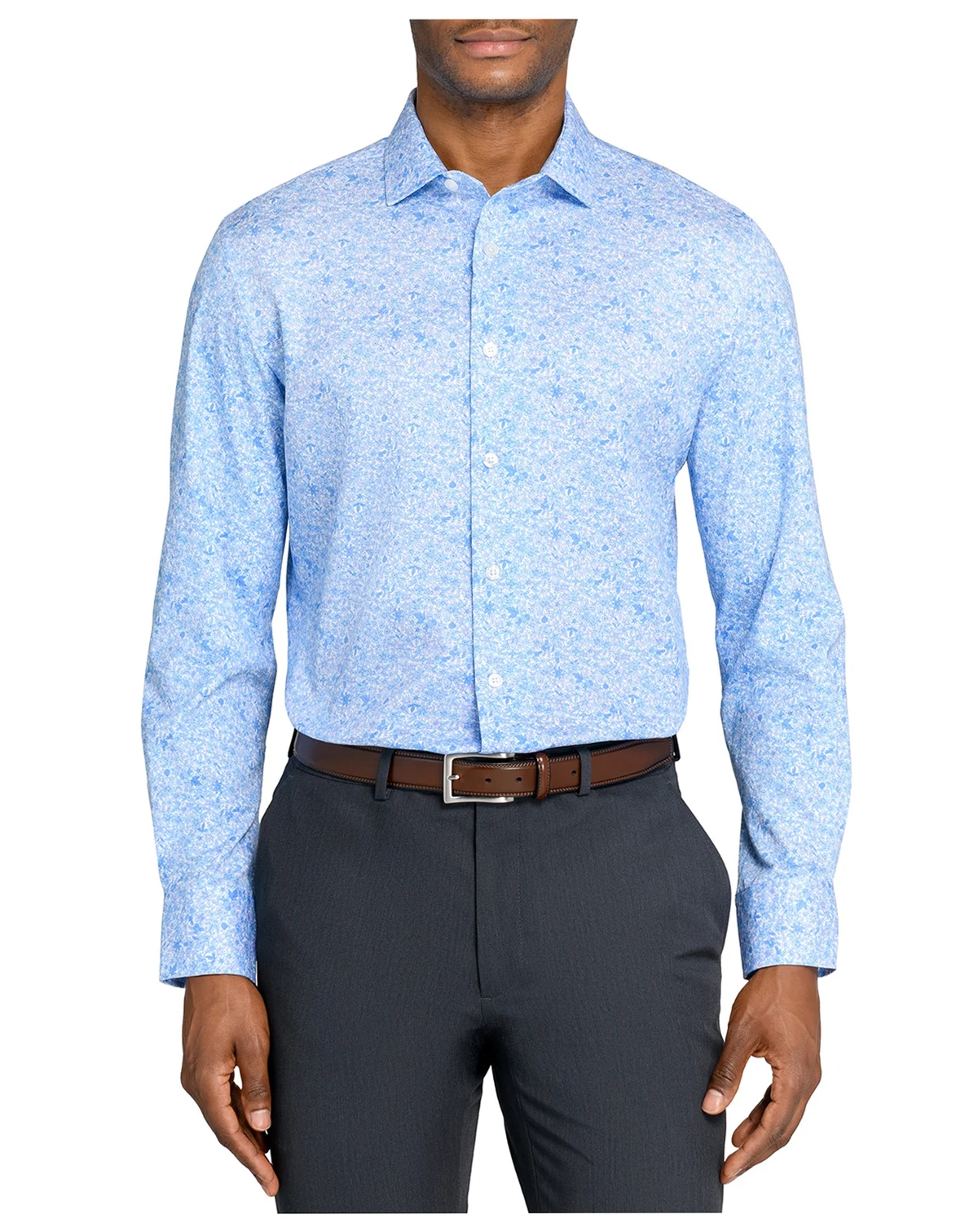 Men's Floral Print Hybrid Slim Fit Easy Care Long Sleeve Shirt
