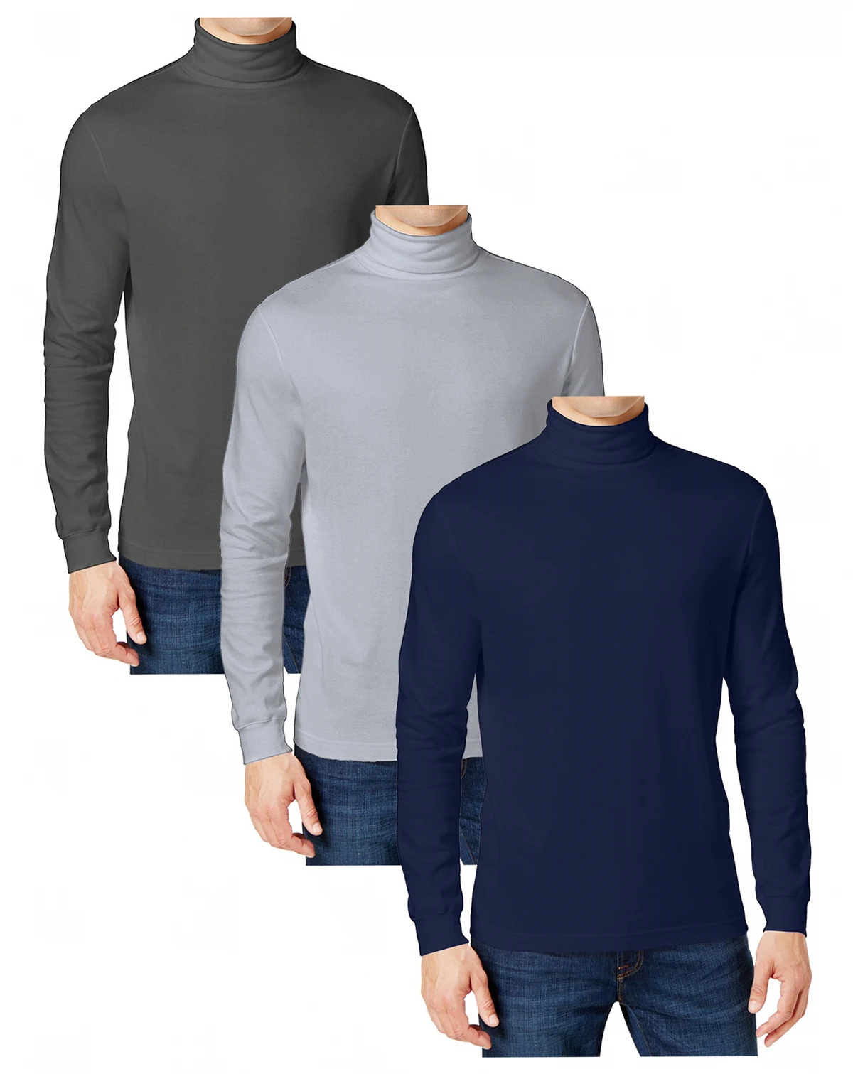 Men's 3-Pack Long Sleeve Turtle Neck T-Shirt