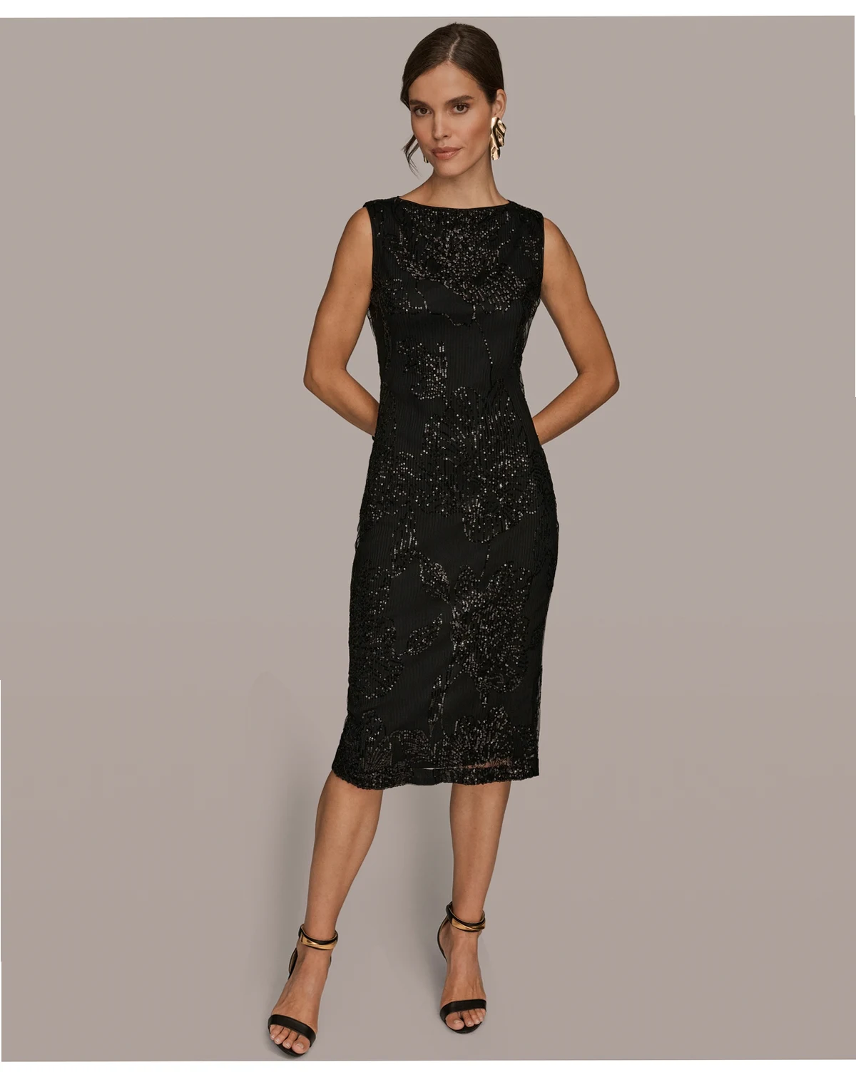 Women's Mesh Sequin Sleeveless Midi Dress