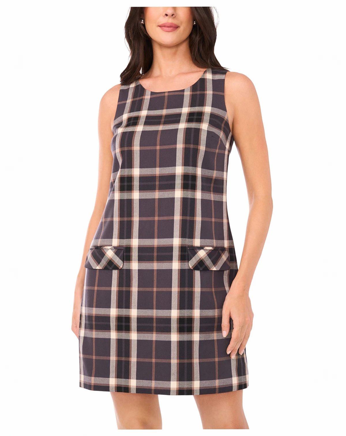 Women's Plaid Print Sleeveless Scoop Neck Mini Shift Dress