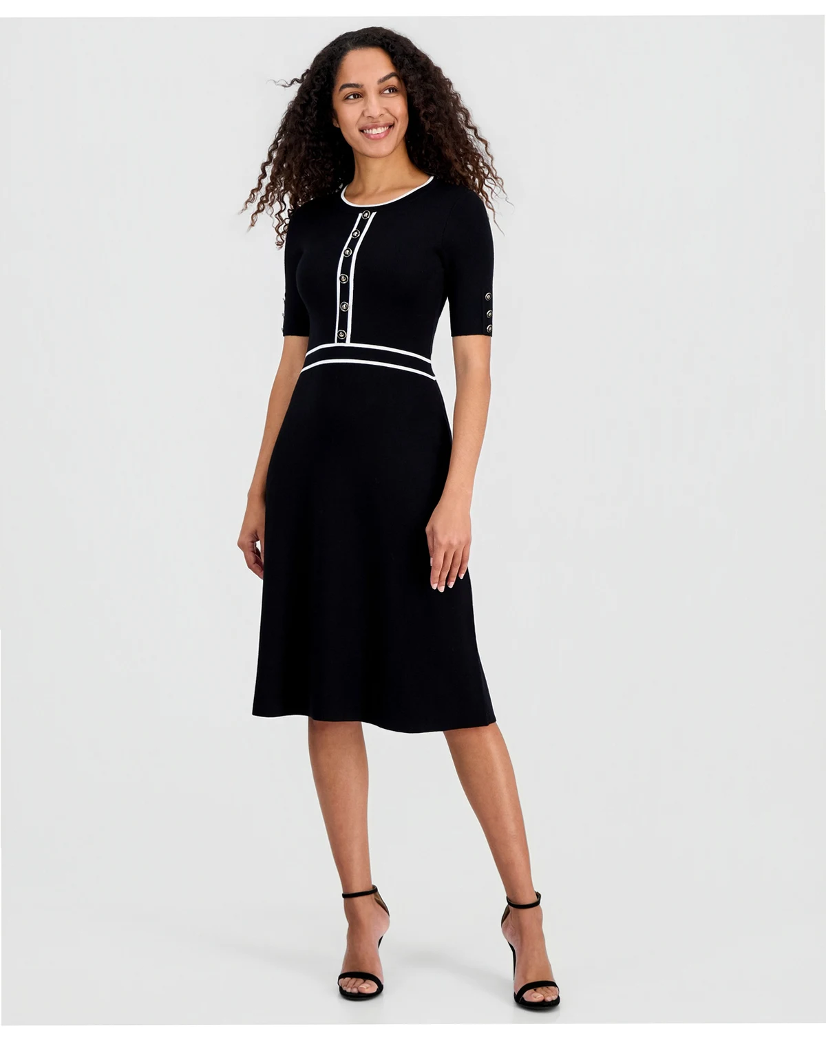Women's Contrast-Trim Fit & Flare Sweater Dress