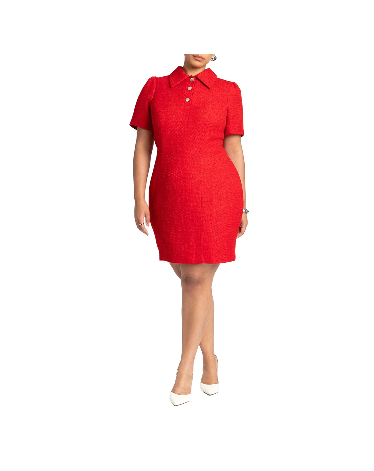 Women's Plus Size Tweed Mini Shirt Dress