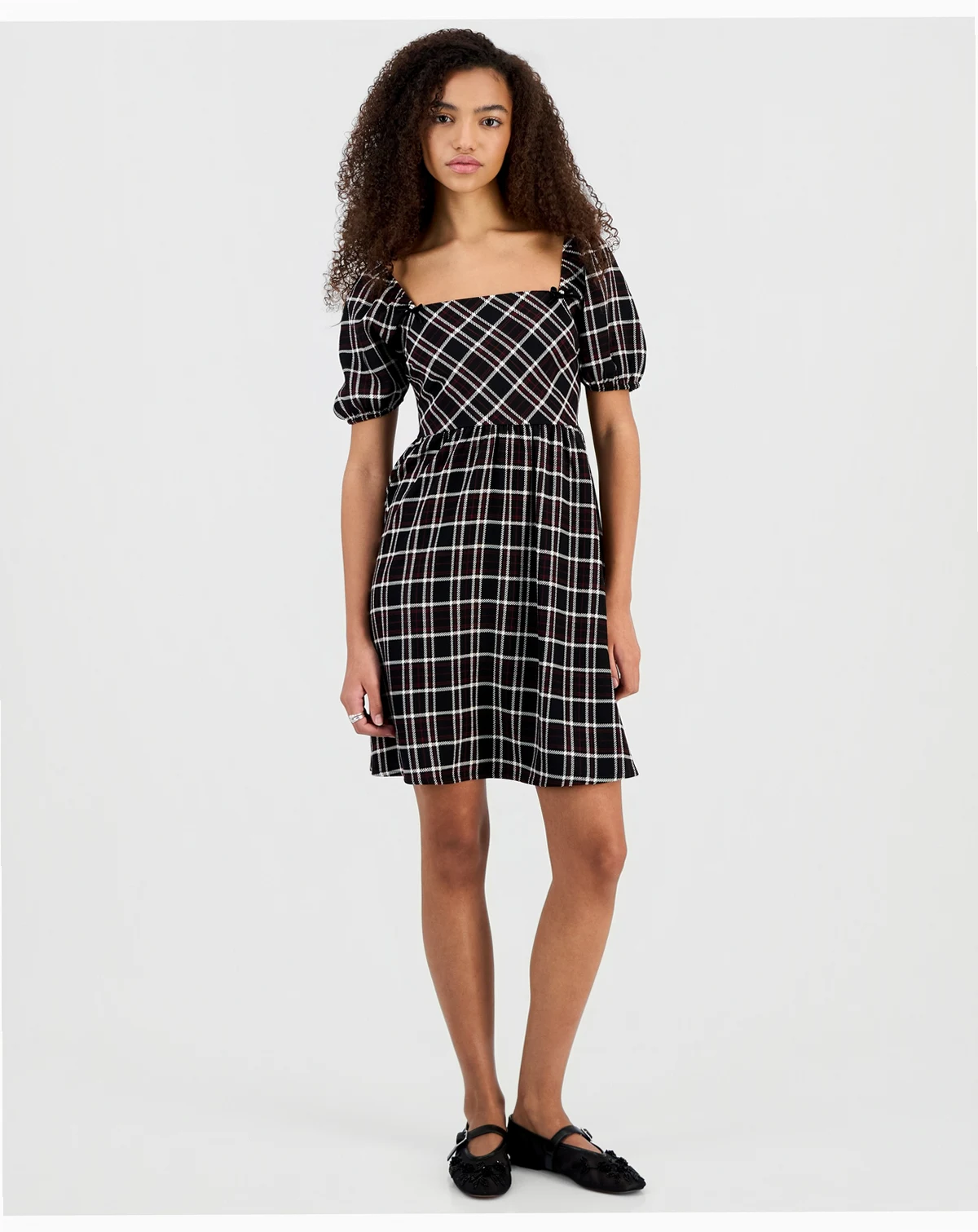 Juniors' Short-Sleeve Square-Neck Mini Dress