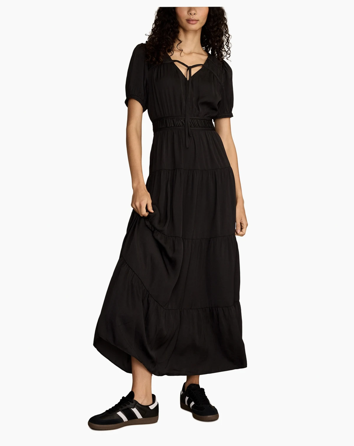 Women's Short-Sleeve Crinkle Maxi Dress