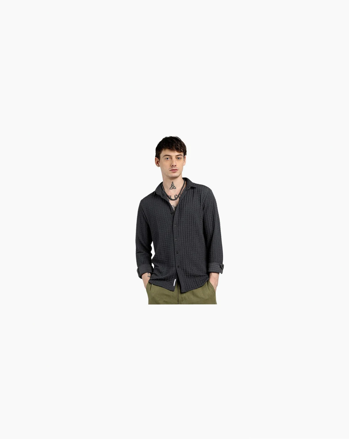 Men's Charcoal Grey Cube-Textured Shirt