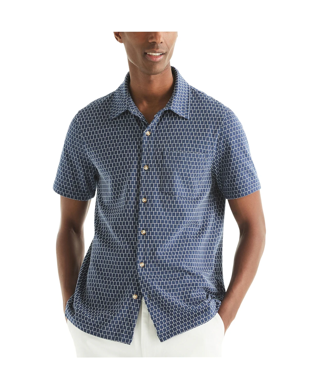 Men's Classic-Fit Brick Pattern Button-Front Short-Sleeve Shirt