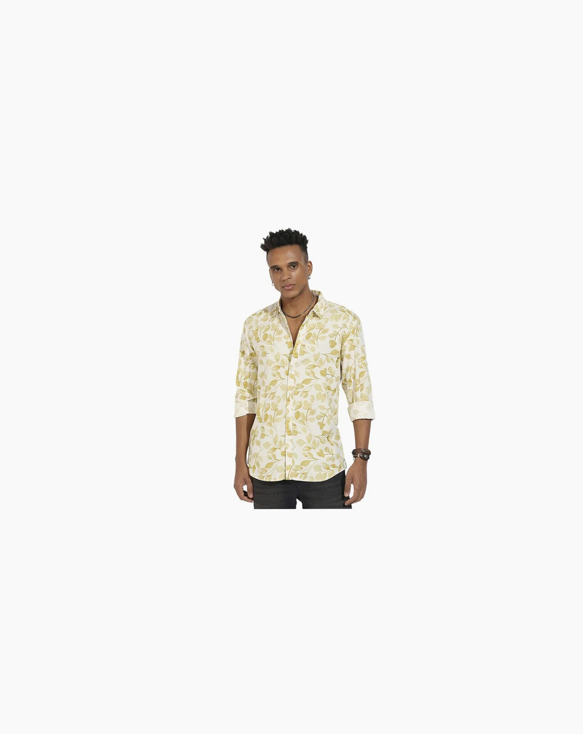 Men's Artistic Foliage Print Button Up Shirt
