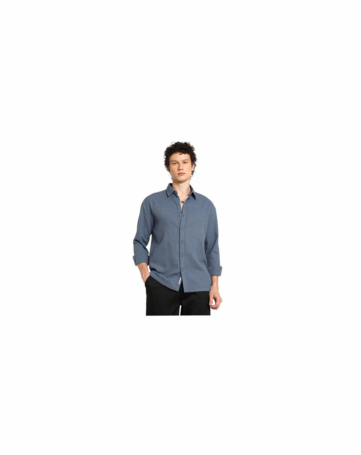 Men's Lapis Blue Waffle-Knit Shirt