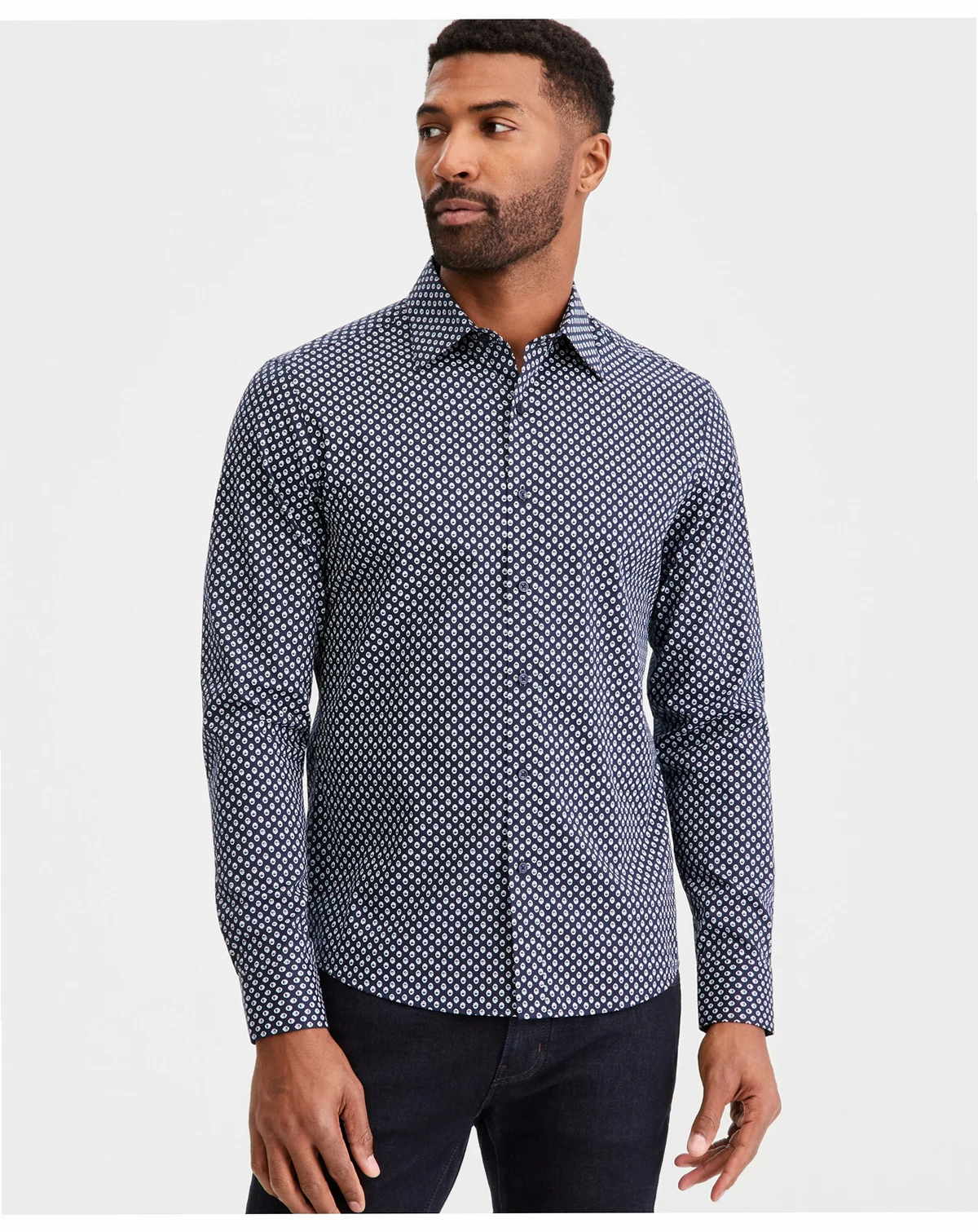 Men's Slim-Fit Foulard Print Button-Up Shirt