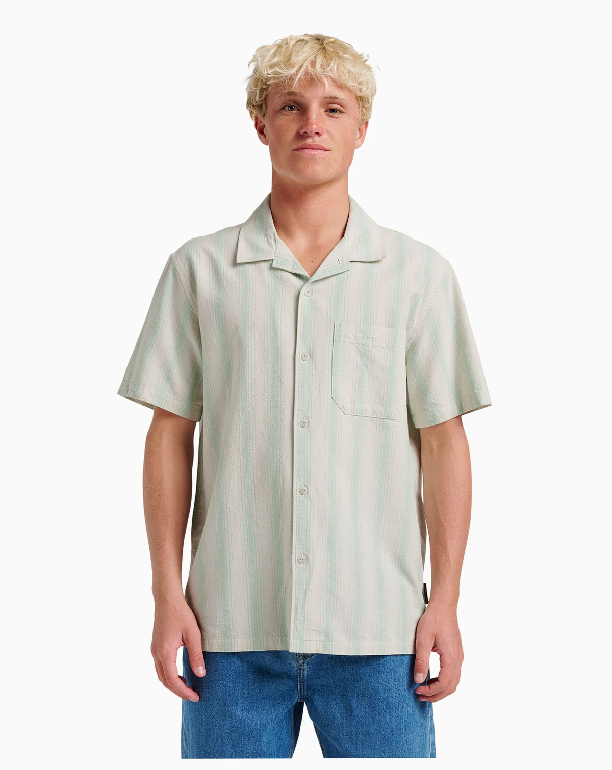 Men's Oxford Stripe Casual Short Sleeve Shirt