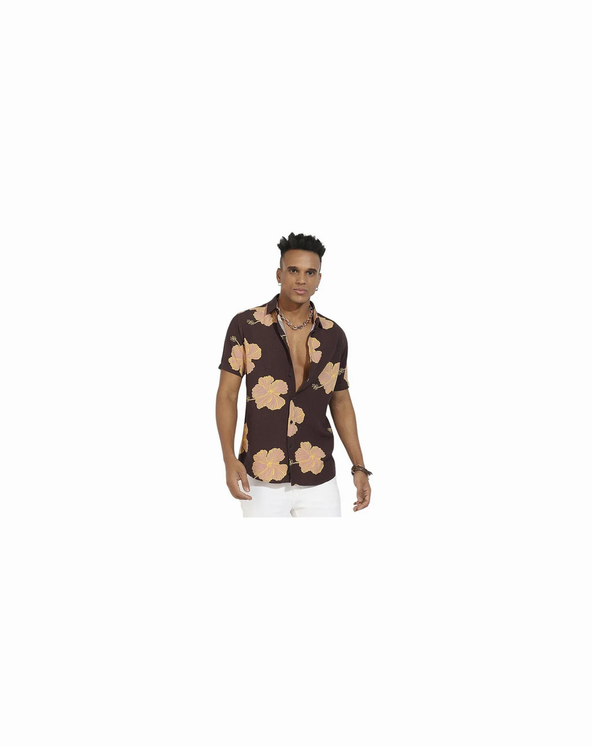 Men's Brown Hibiscus Print Shirt