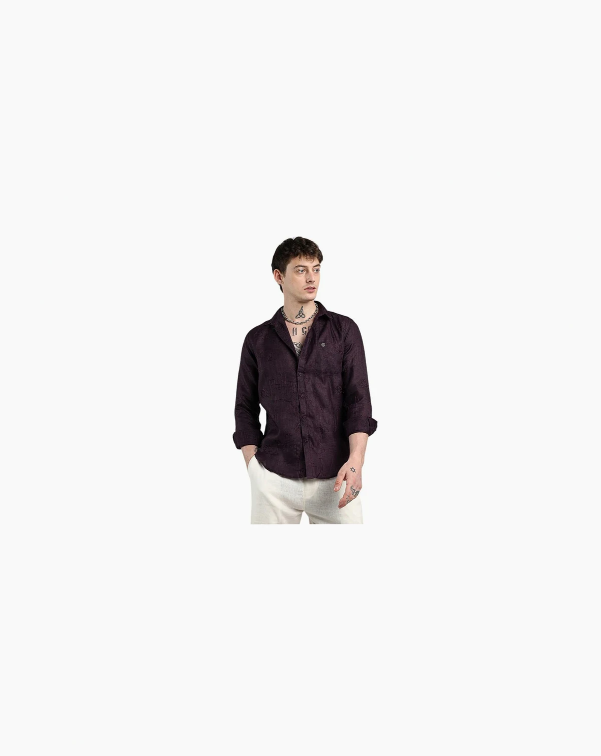 Men's Plum Purple Embroidered One-Lined Shirt