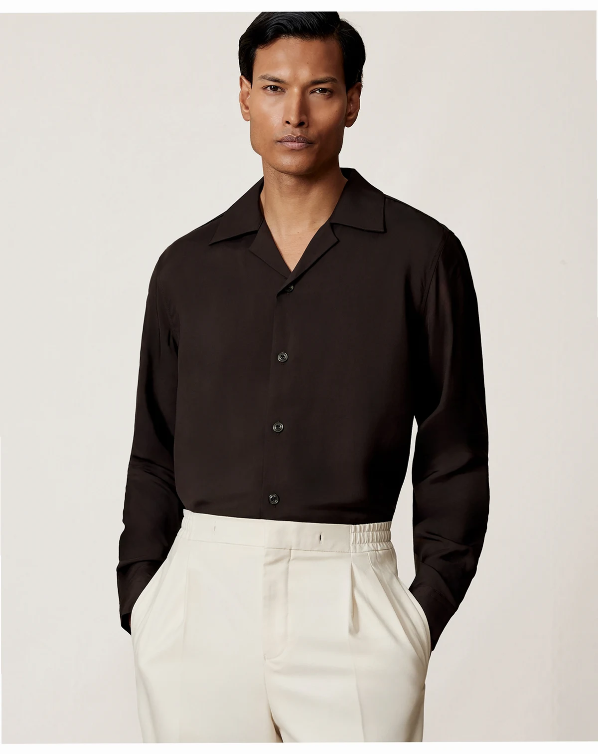 Men's Twill Piped Cuban-Collar Shirt