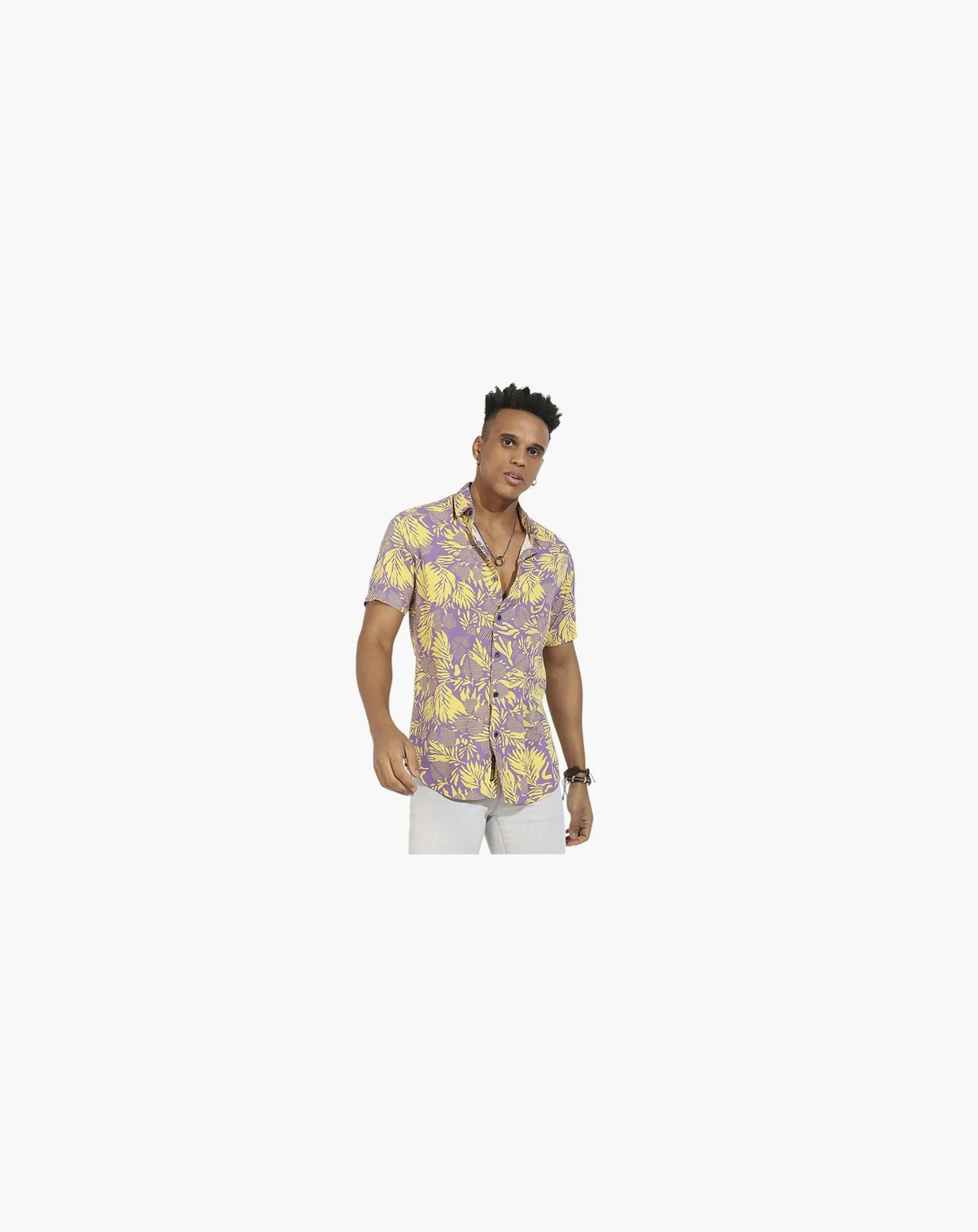 Men's Lavender & Yellow Contrast Foliage Shirt