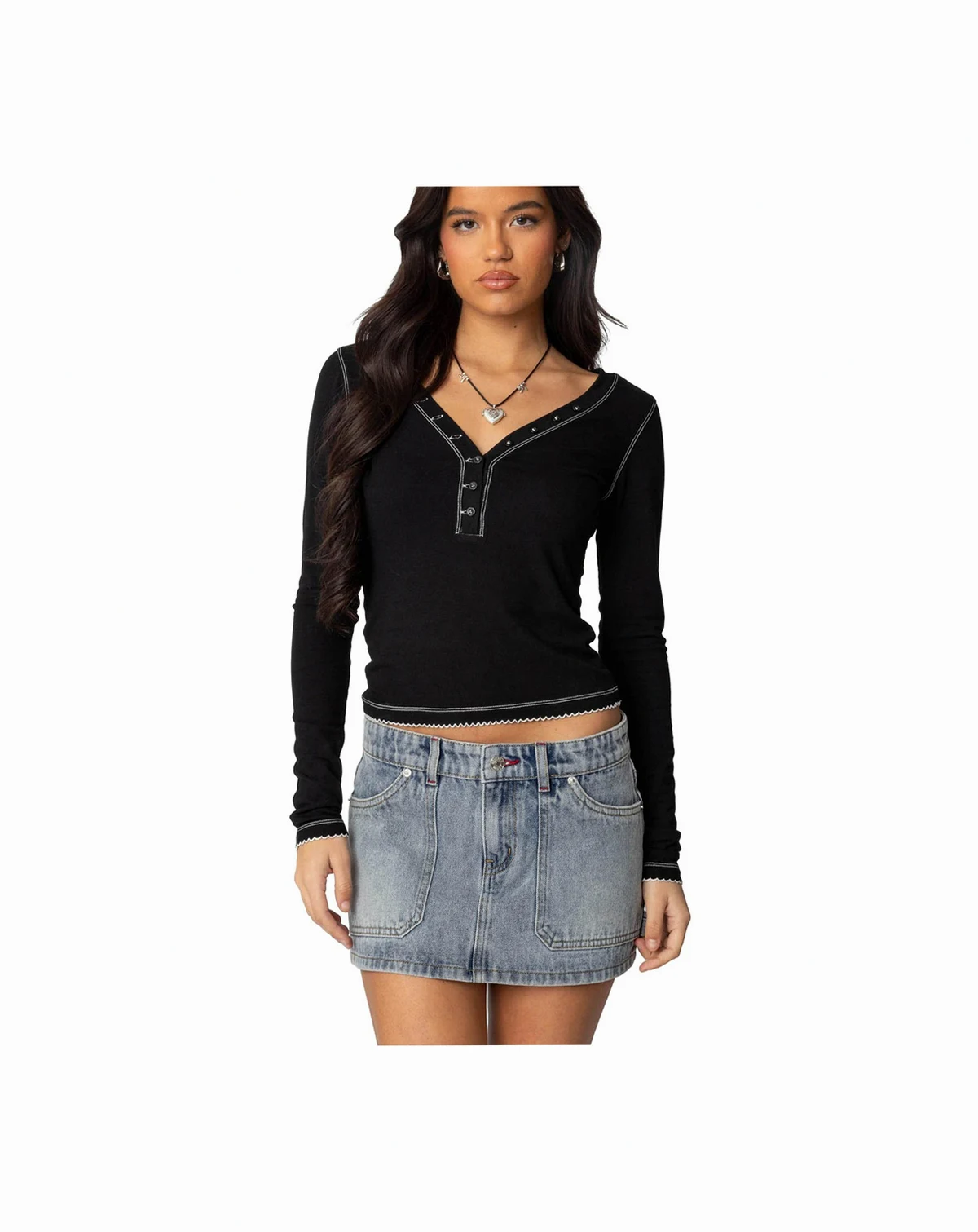 Women's Yael Contrast Stitch Henley Top