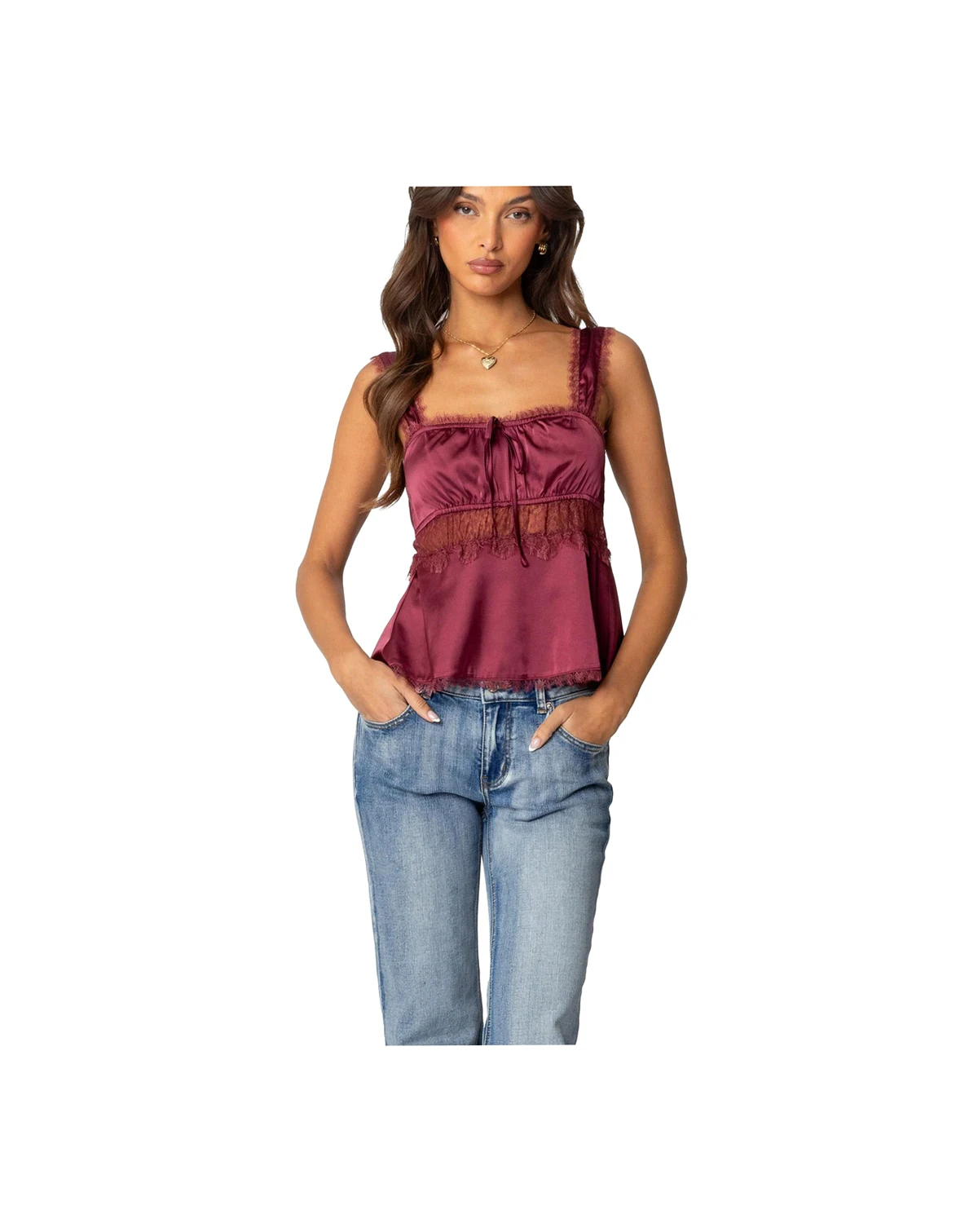 Women's Loryn Lacey Satin Effect Top