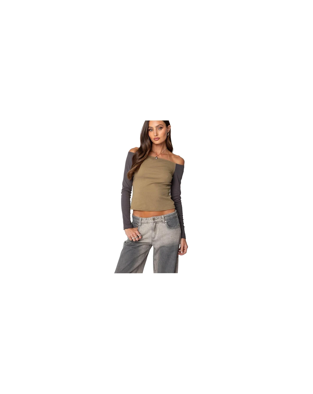 Womens Contrast Off Shoulder Top