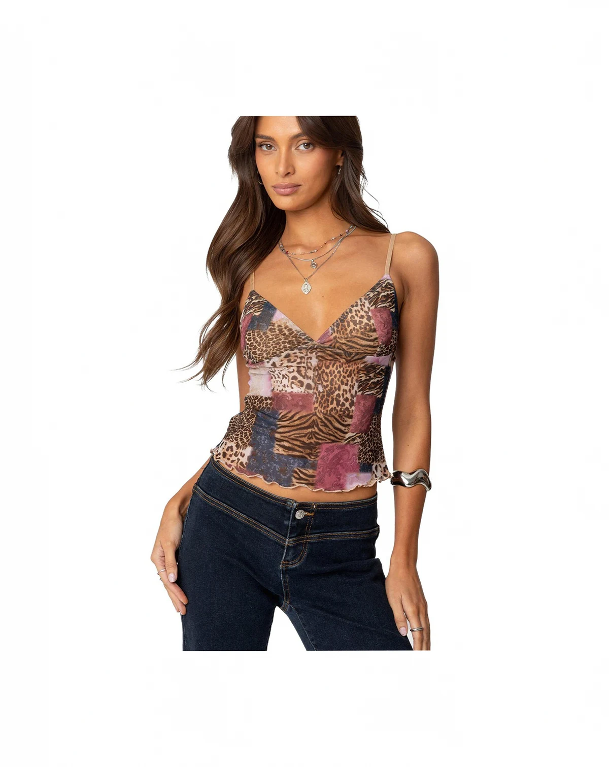 Women's Mixed Animal Print Mesh Tank Top