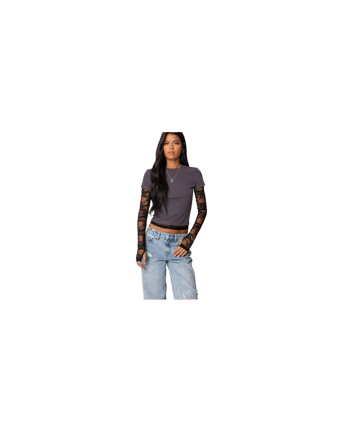Women's Layered Lace Sleeve T Shirt