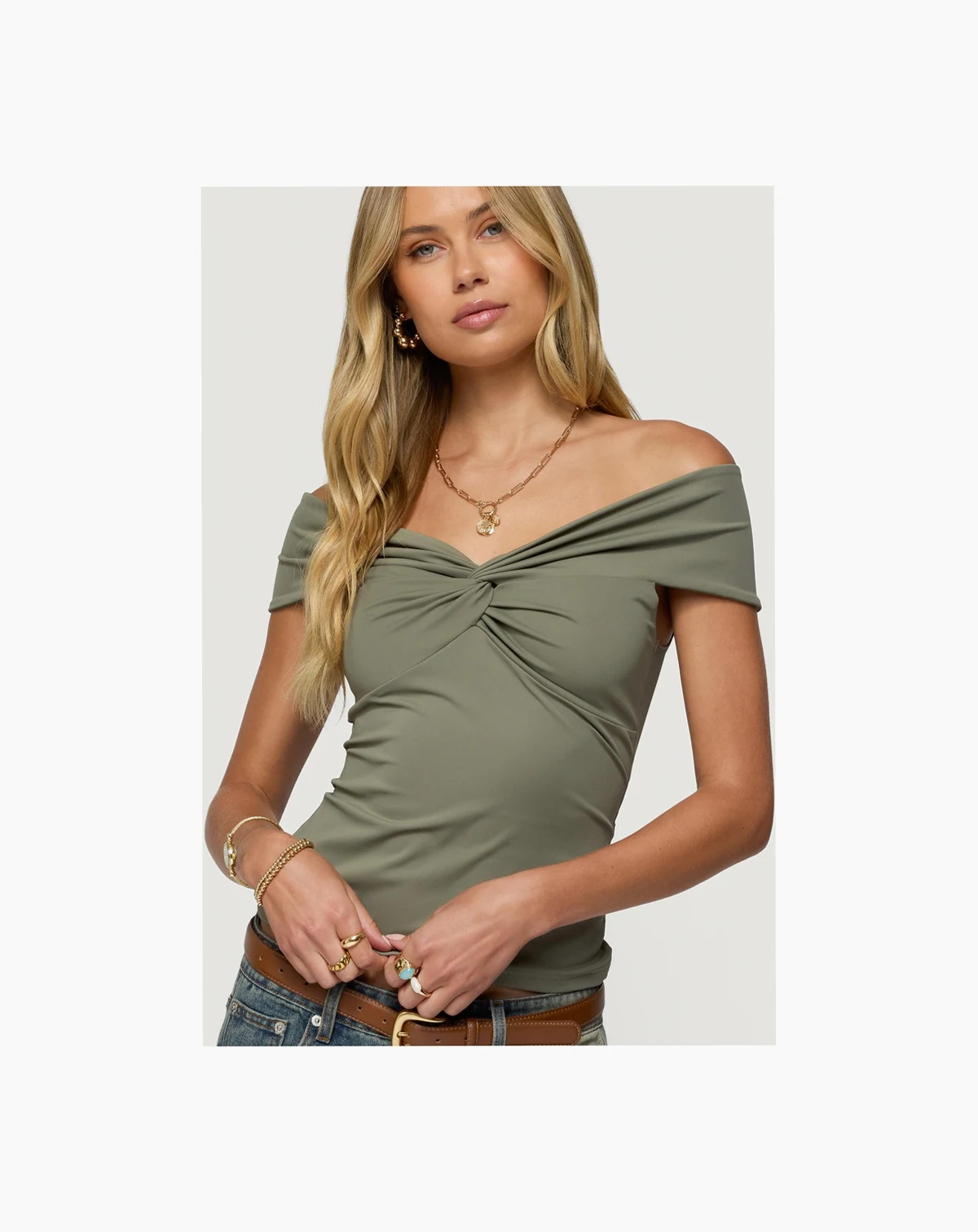 Womens Twisted Front Off Shoulder Top