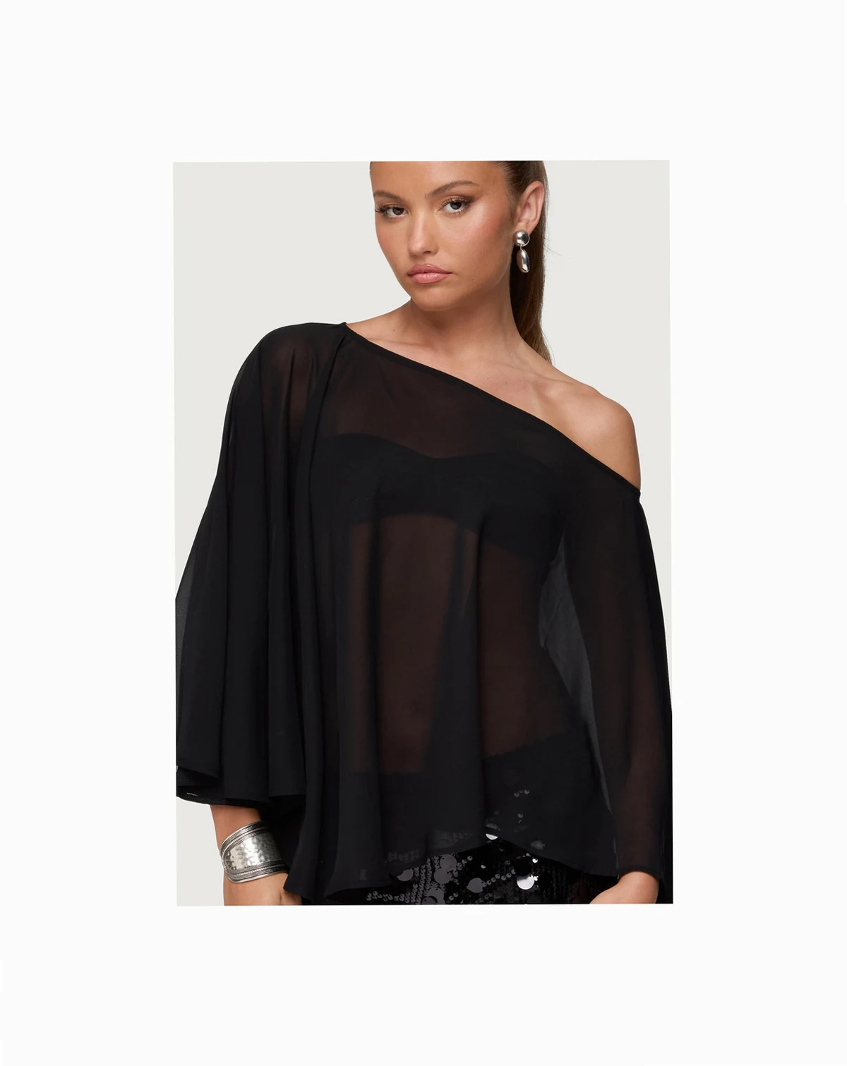 Women's Sheer Chiffon Asymmetric Poncho