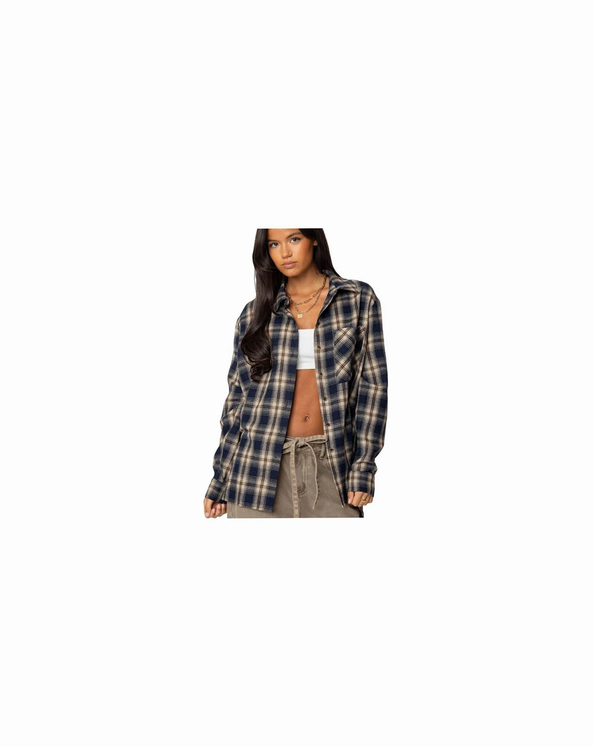 Womens Plaid Flannel Button Up Shirt