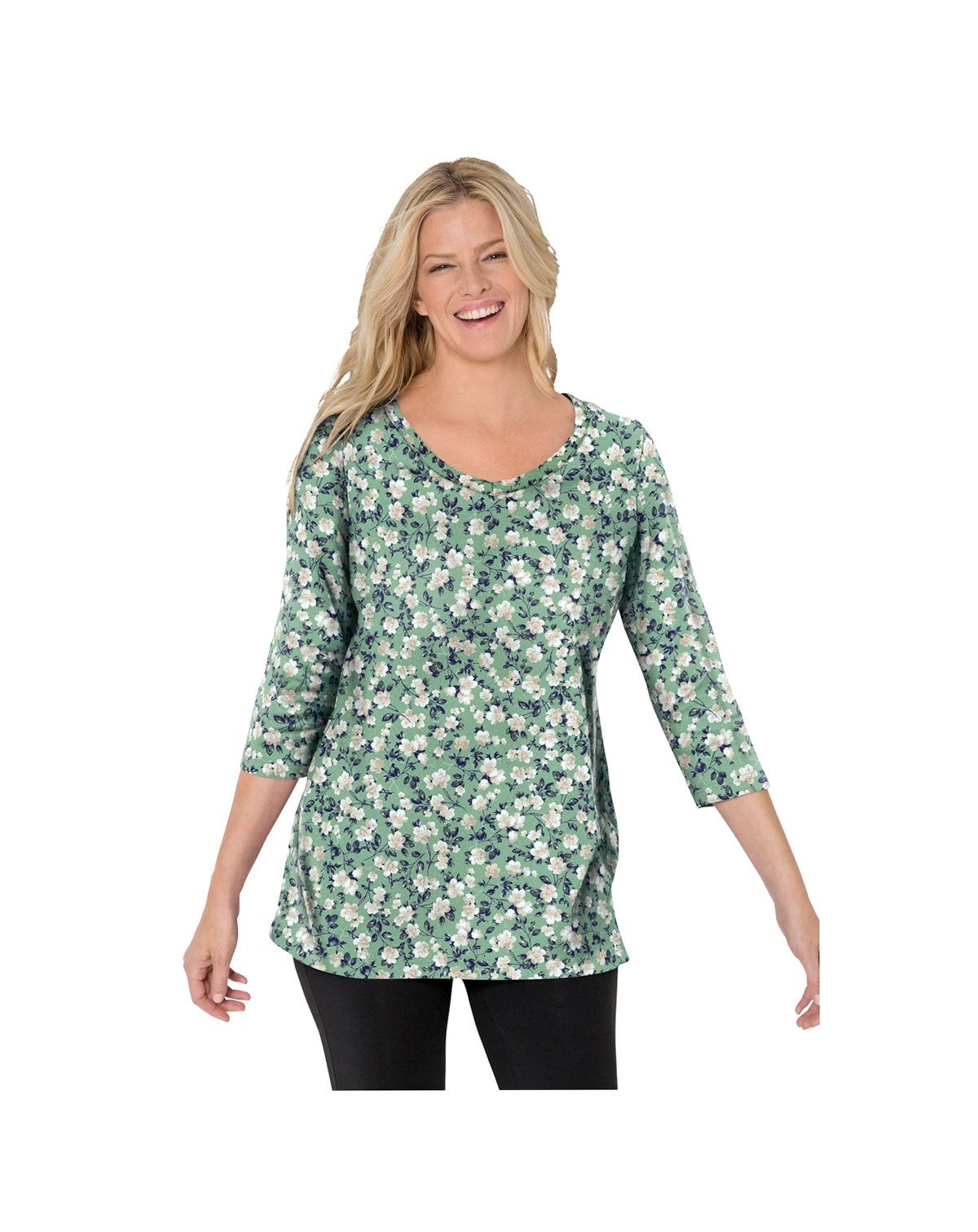 Women's Within Perfect Printed Three-Quarter Sleeve V-Neck Tee