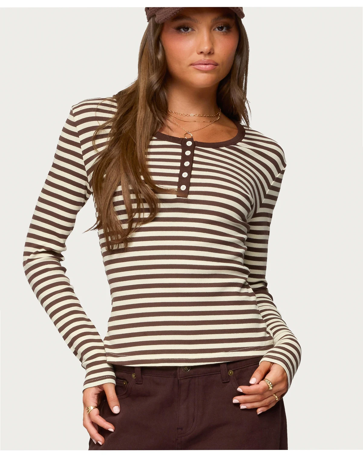 Women's Roma Striped Henley Top