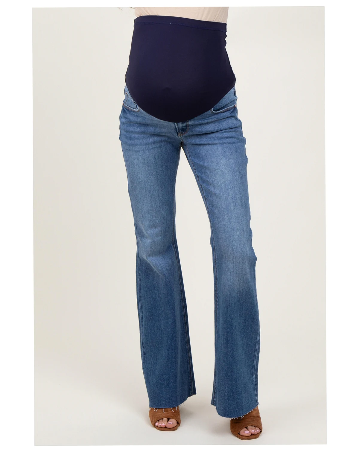 Blue Raw Cut Hem Flare Maternity Jeans