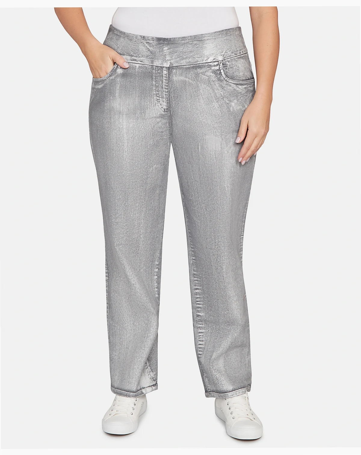 Plus Size Metallic Painted Pull On Jeans