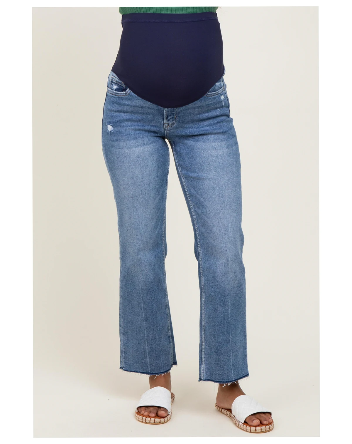Maternity Blue High Rise Raw Hem Ankle Straight Jeans