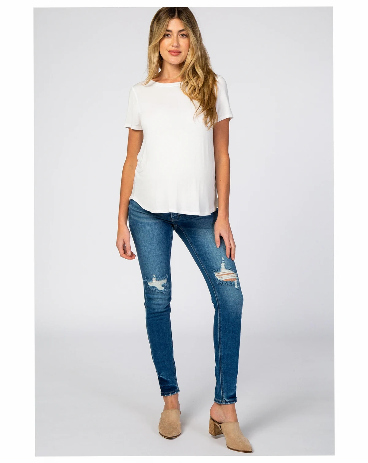 Maternity Blue Distressed Side Insert Jeans