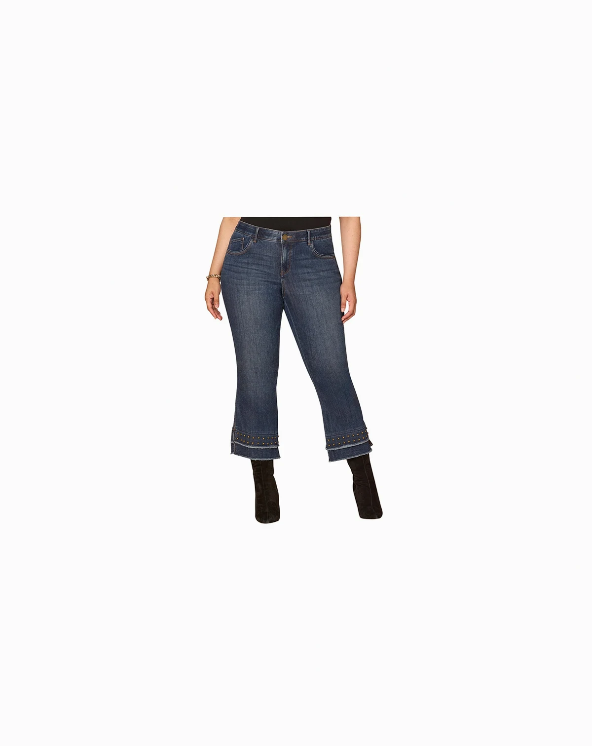 Plus Size Double Layer Fray Hem Studs Jeans
