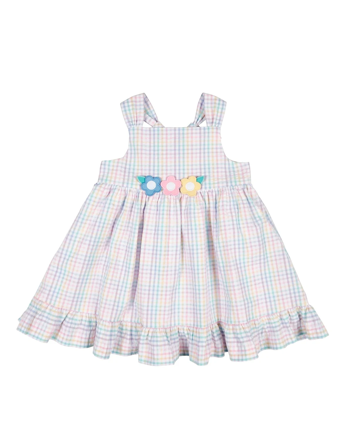 Toddler Girls Plaid Seersucker Dress With Flowers
