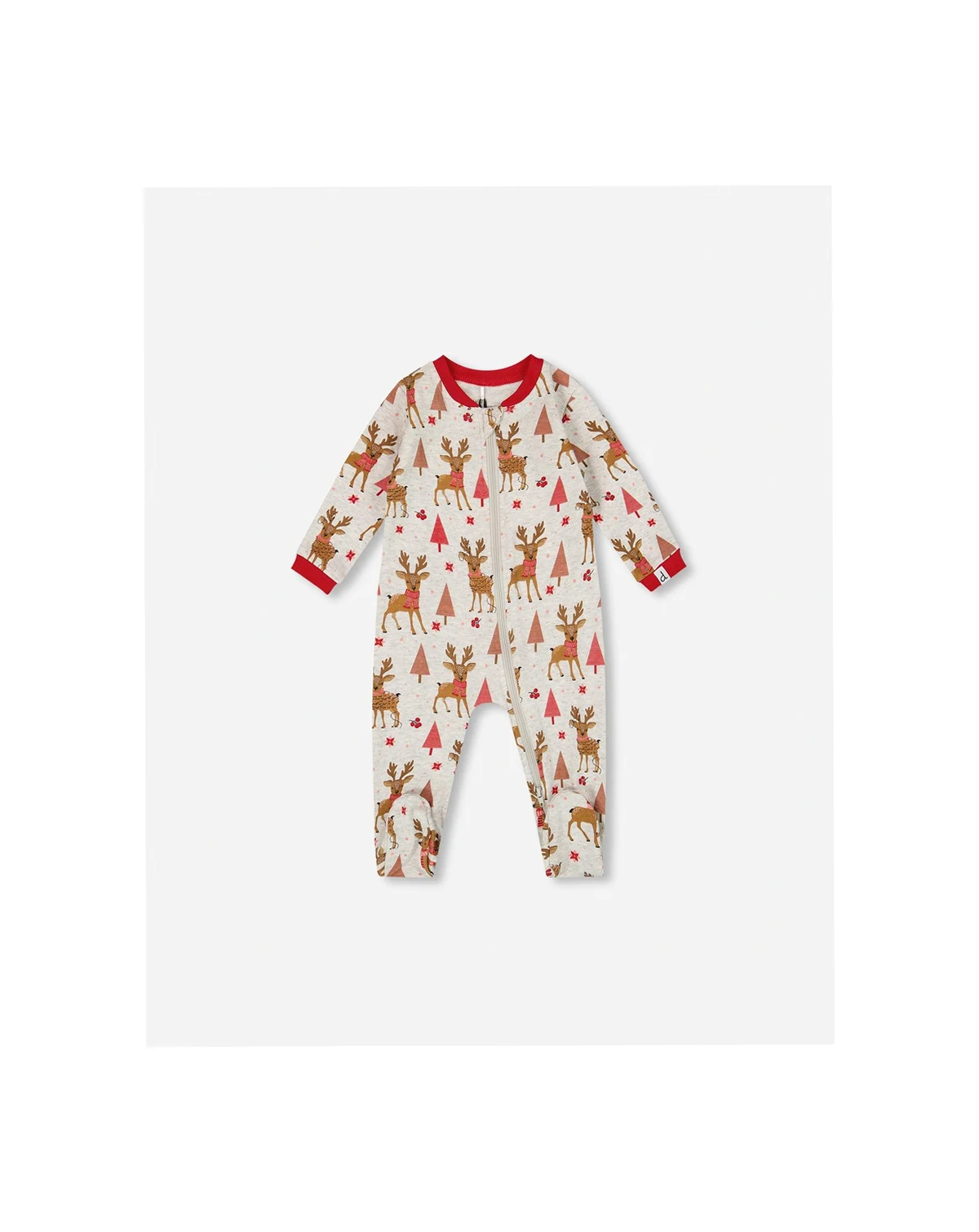 Baby Girl One-Piece Cotton Pajama Beige Girly Reindeer Print - Baby