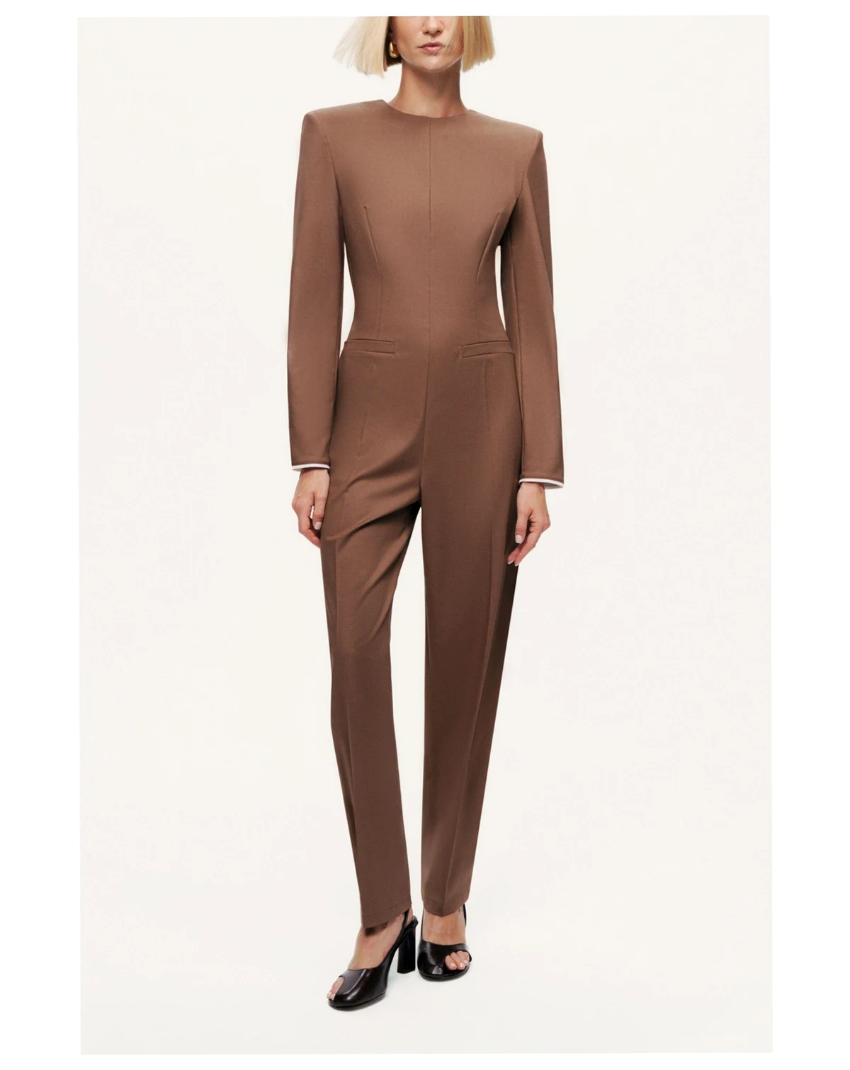 Women's Sculpted-Shoulder Crew-Neck Jumpsuit