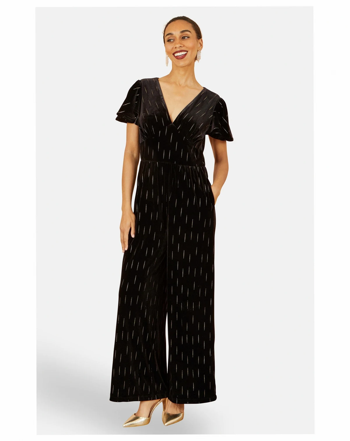 Women's Foil Print Velvet Jumpsuit