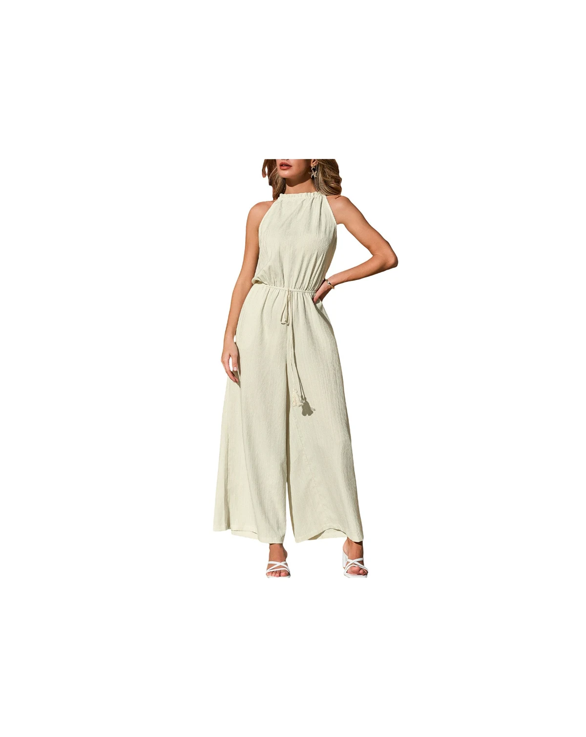 Women's Halter Wide-Leg Drawstring Jumpsuit