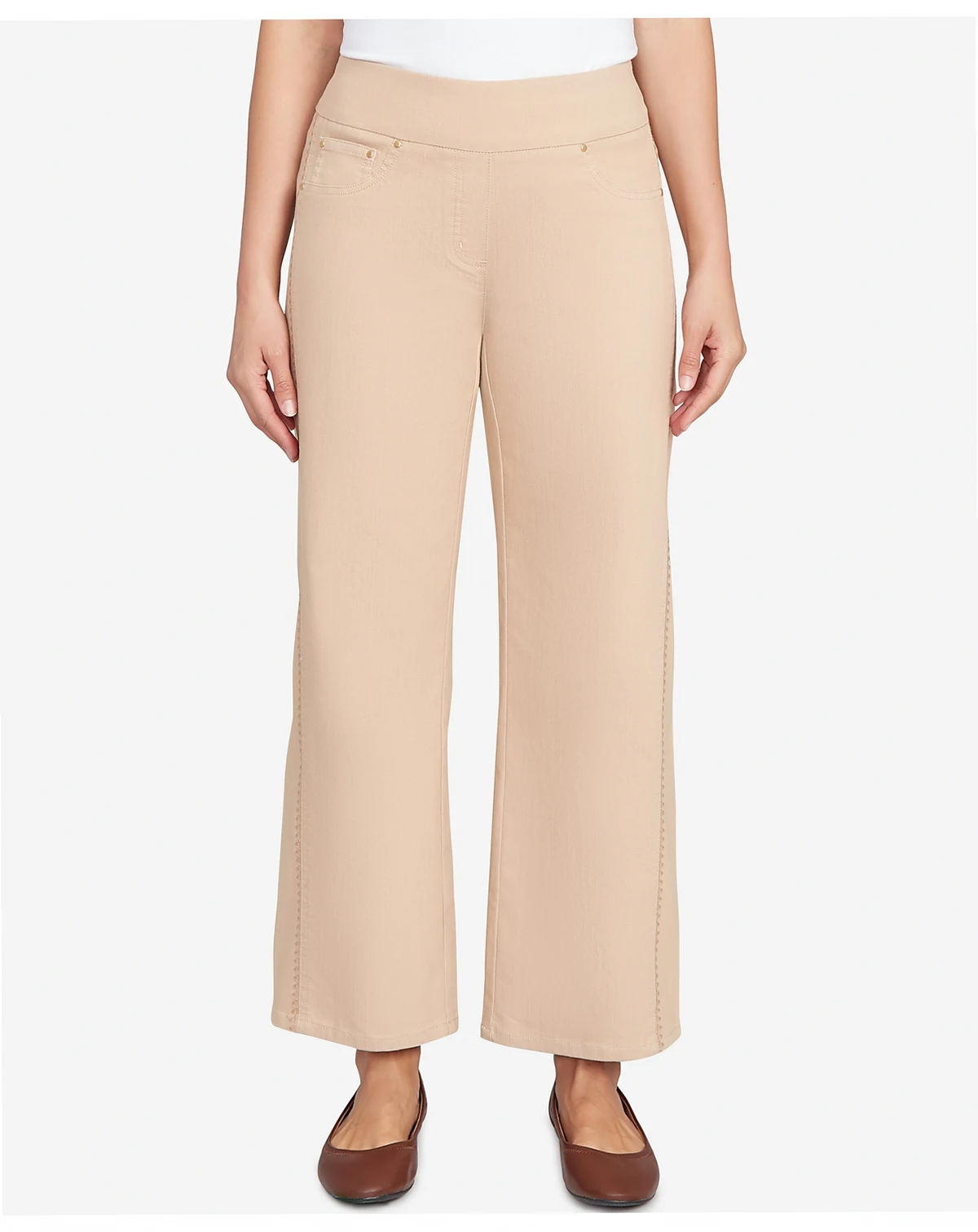 Petite Embroidered Stretch Pull-On Pants