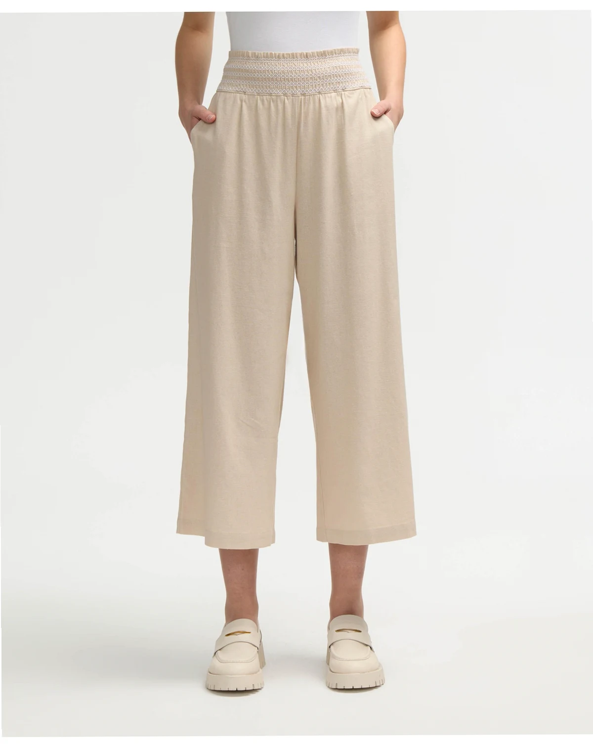 Women s Smocked Waist Cropped Pant