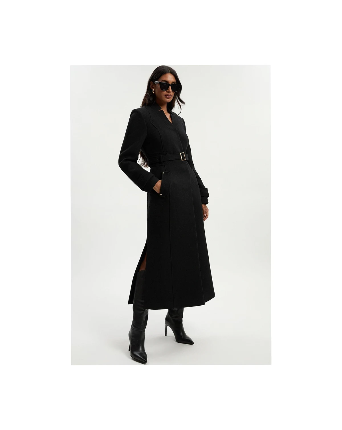 Women's Wool Notch Neck Belted Maxi Coat