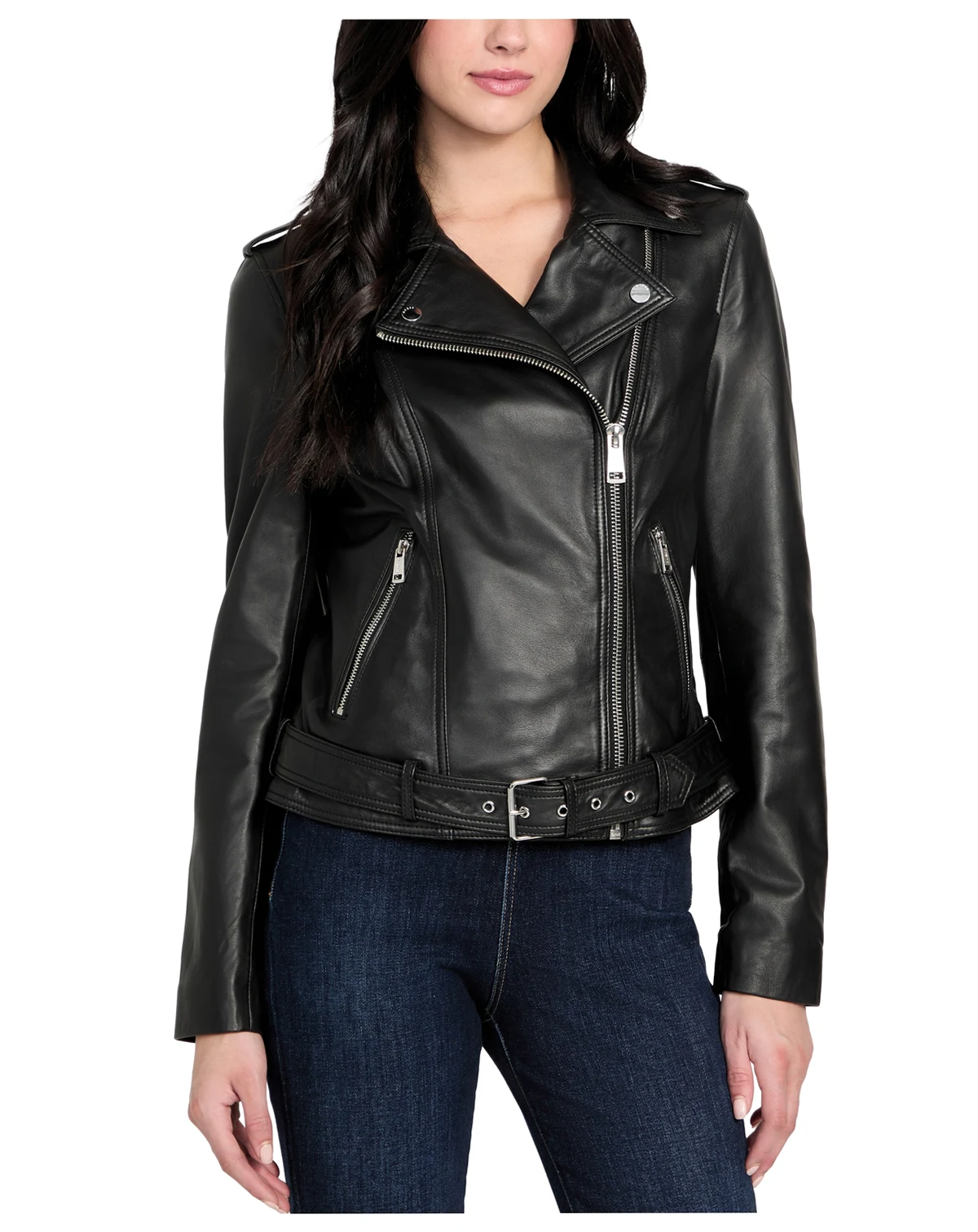 Women's Asymmetric Belted Leather Moto Jacket