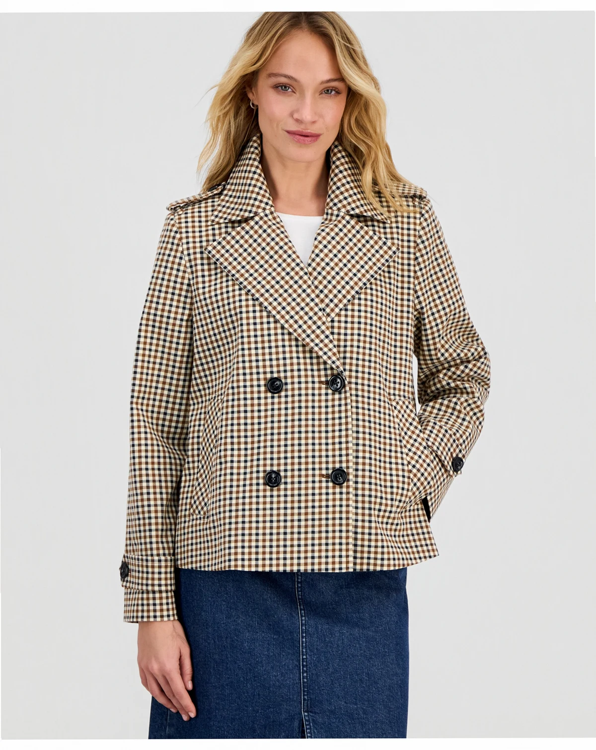 Petite Short Double-Breasted Trench Coat
